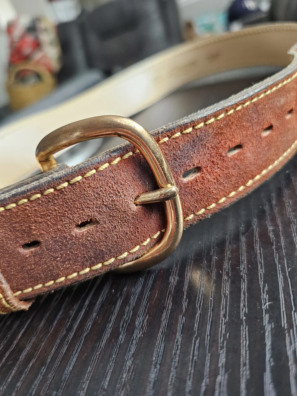 Vintage 1970s JCPenney Genuine Split Cowhide Brown Leather Belt Brass Buckle